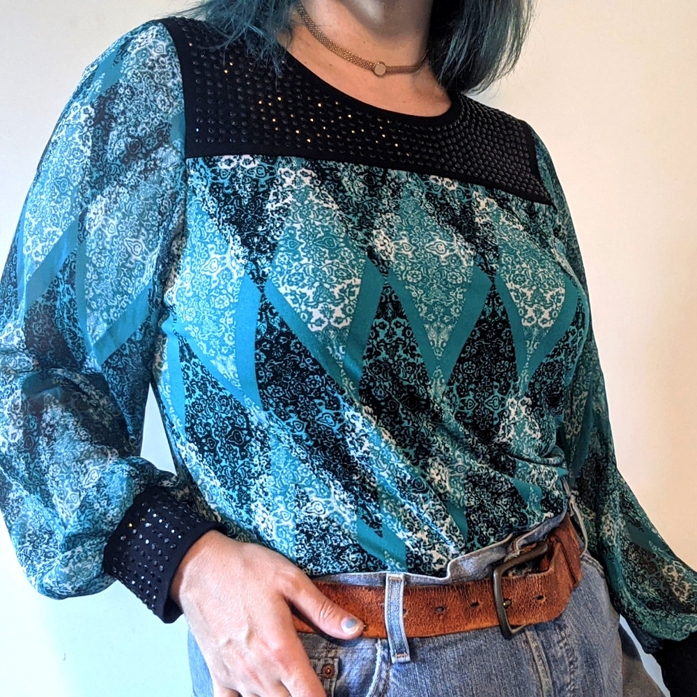 Alfani Patterned Blouse with beaded detail